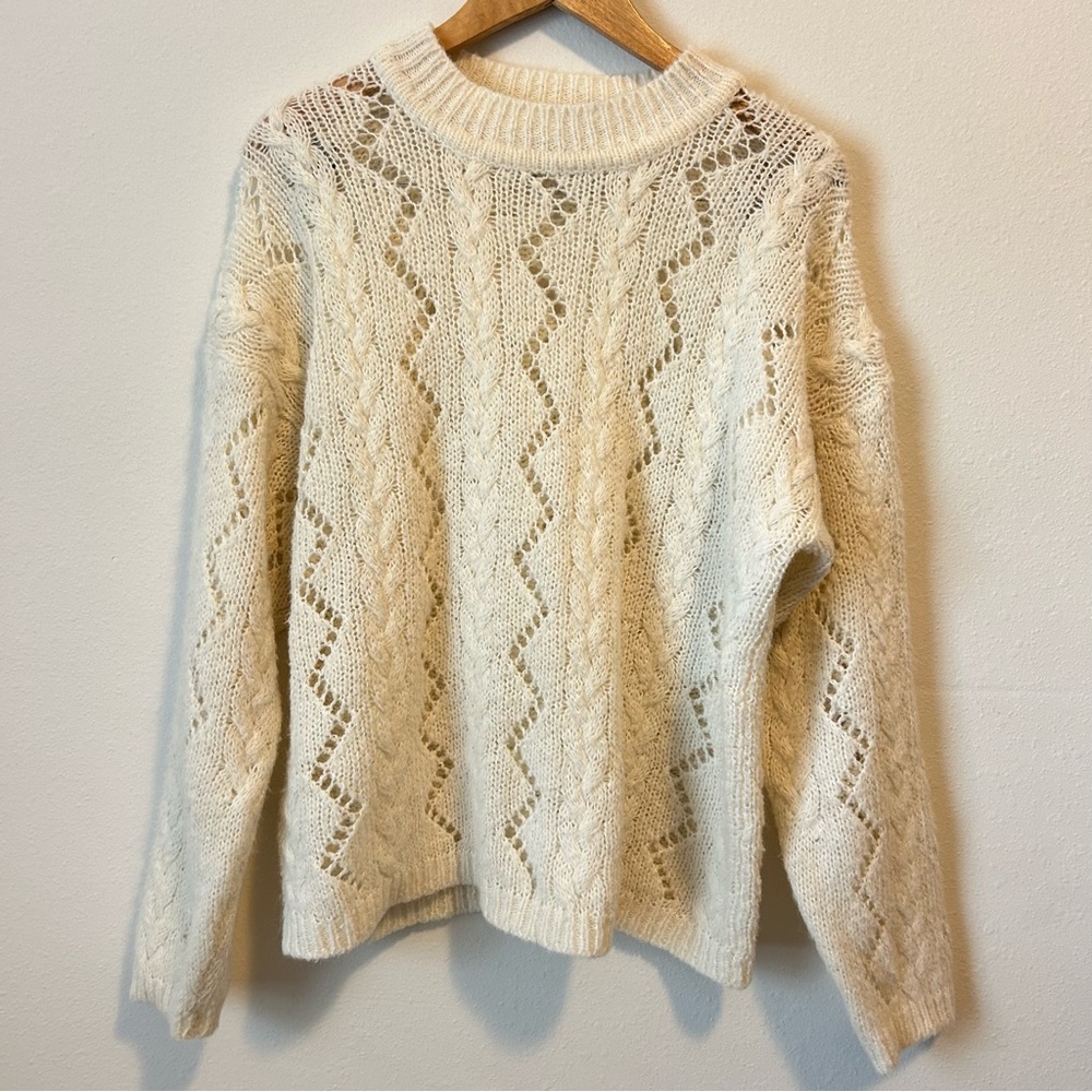 VTG JP Knits 18/20 Women’s Cable Knit Open Knit Mixed Cream Long Sleeve Sweater